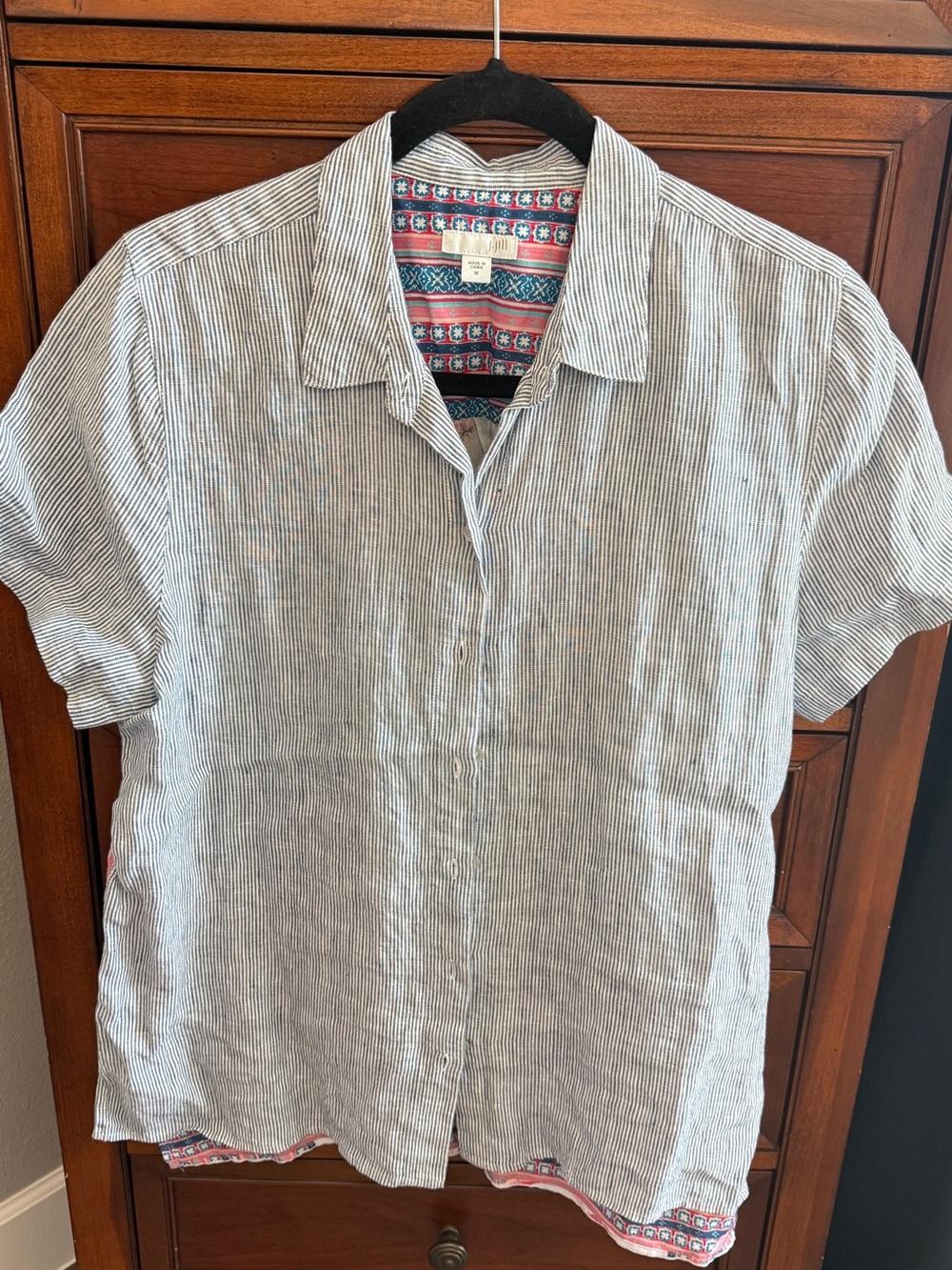 J. Jill Blue and White Striped Short-Sleeve Blouse